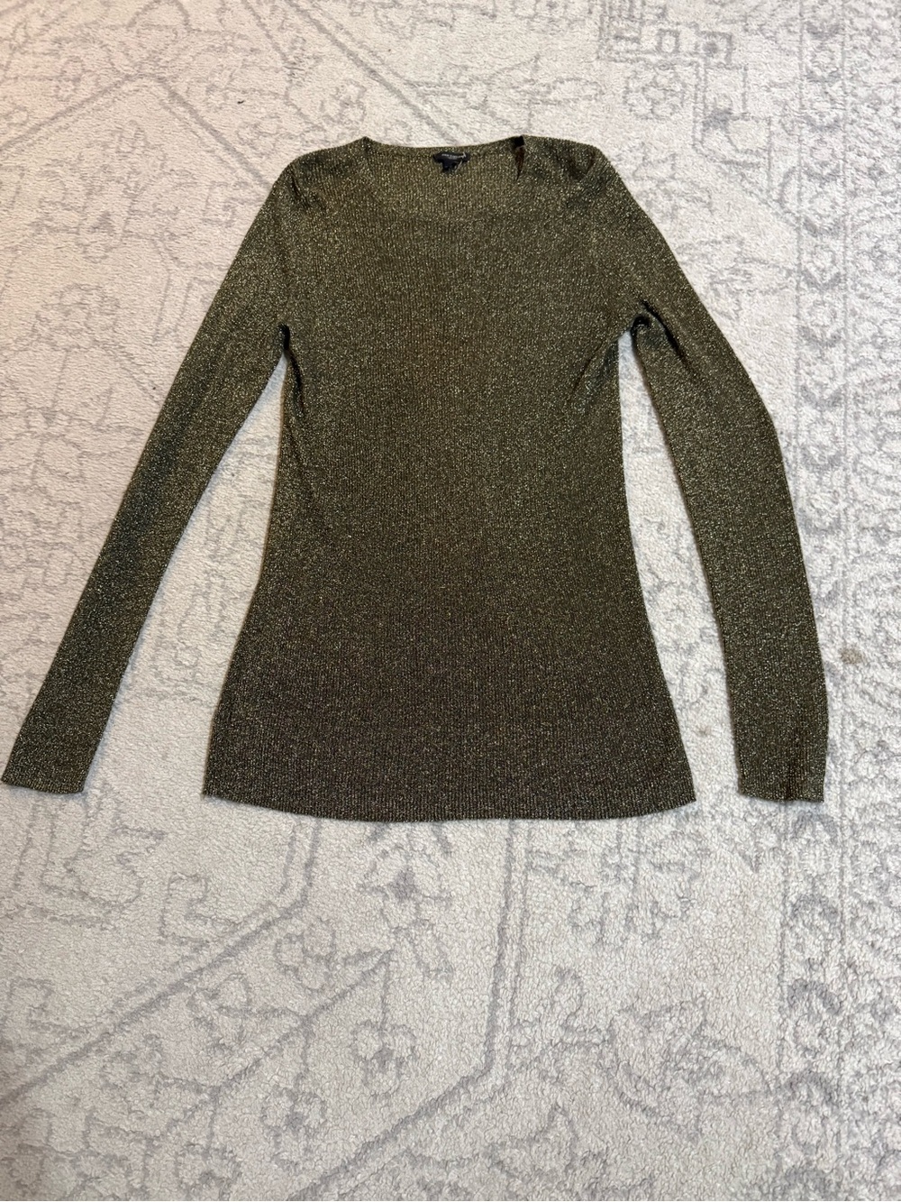 Ann Taylor Olive Metallic Rounded Long Sleeve Sweater L